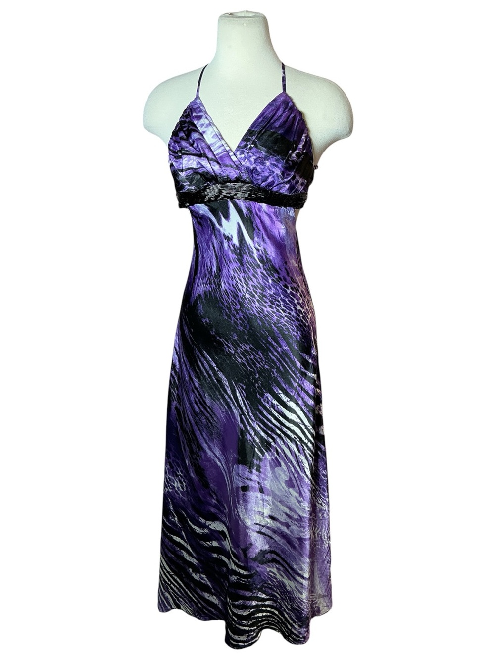 Y2K B Darlin Animal Print Maxi Beaded Party Prom Gown Maxi Dress Size 3/4